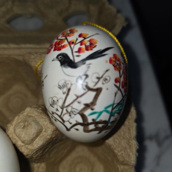 Vintage Hand Painted Decorative Easter Eggs Set 3 Floral Bird Hanging Ornaments - Picture 5 of 7